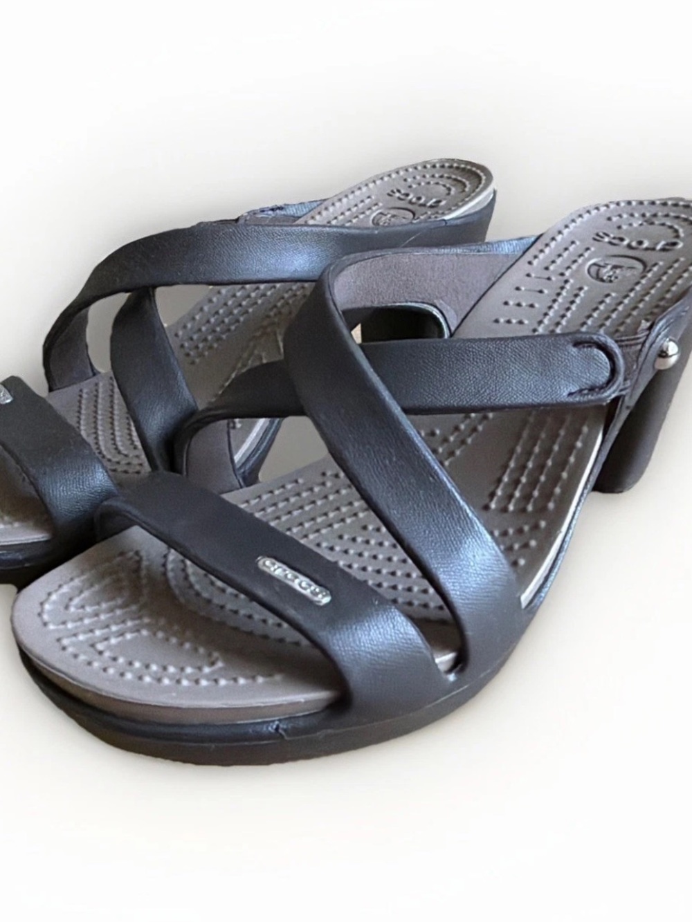 CROCS Charcoal Gray Strappy Heel Sandals